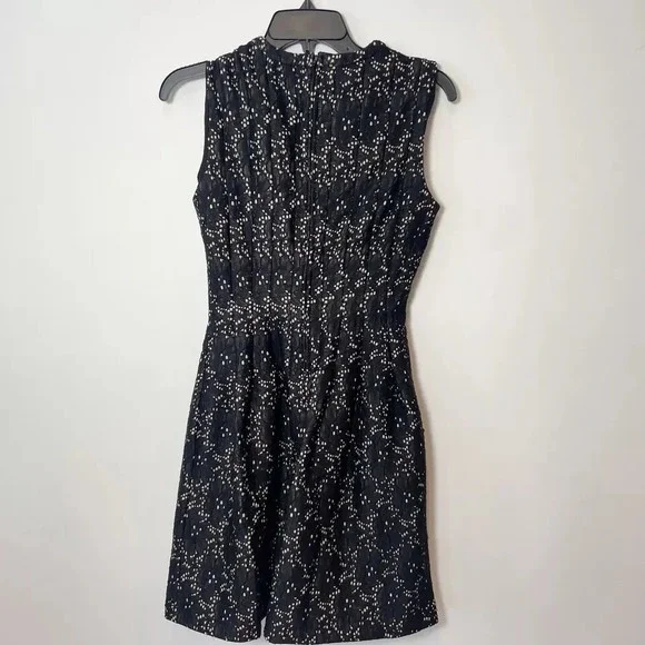 Anthro Meadow Rue Breathtaking Fit & Flare Mini Dress Black M Pleated Sleeveless - Picture 2 of 8